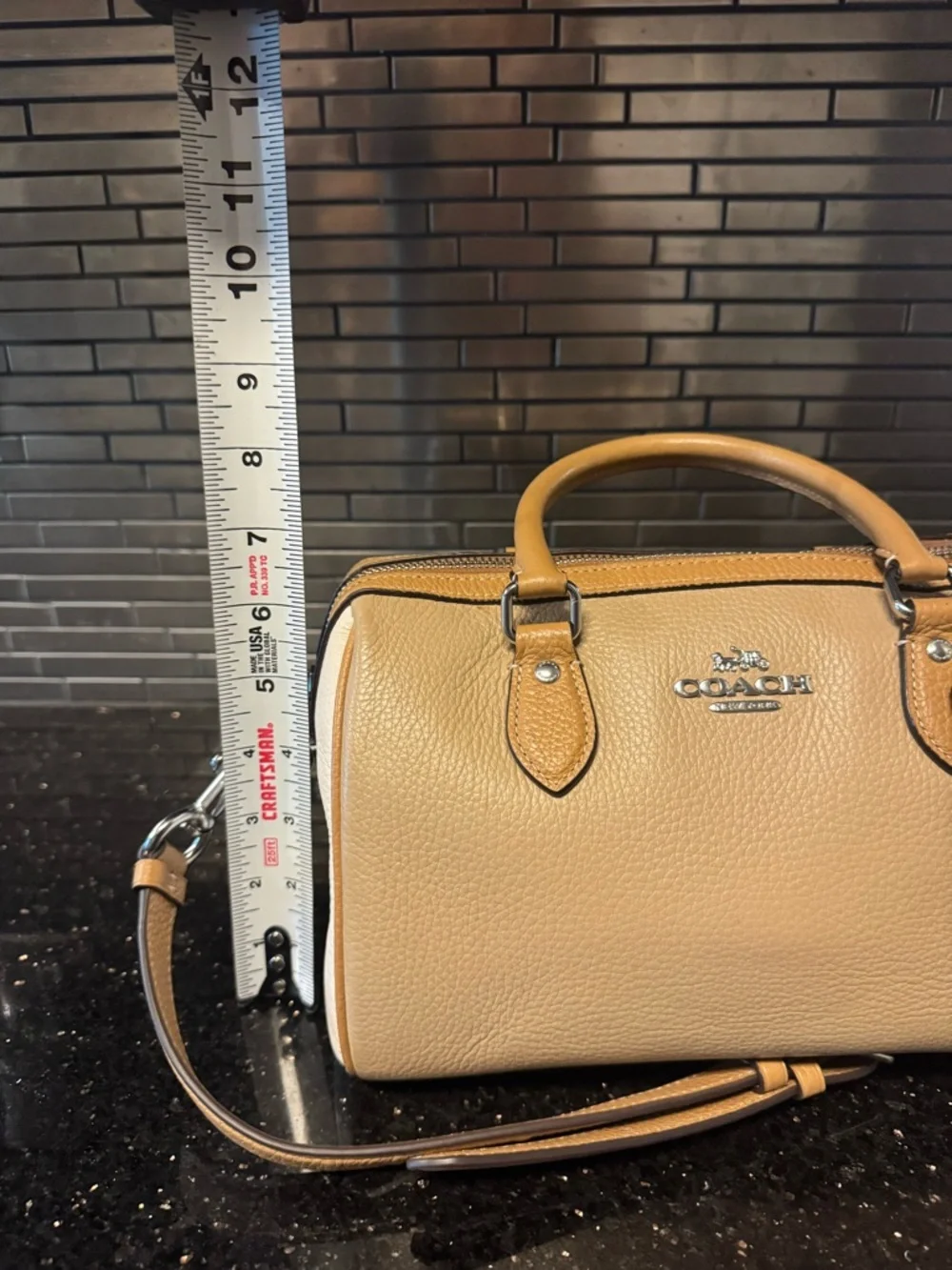 Coach Beige and Tan Leather Satchel with Crossbody Strap - Picture 10 of 10